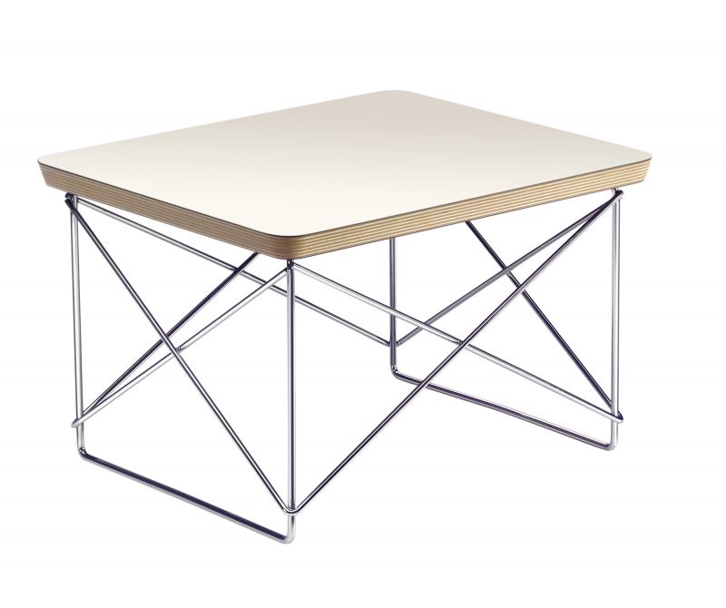 Vitra LTR Beistelltisch mit weißer HPL-Platte und verchromtem Drahtgestell. Moderner Designklassiker.